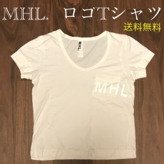 マーガレットハウエル(MARGARET HOWELL)のMHL.  ロゴ　白T ポケットTシャツ　Vネック(Tシャツ(半袖/袖なし))