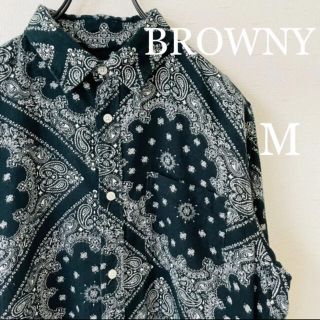 ブラウニー(BROWNY)のBROWNY長袖シャツバンダナ柄黒、白プリントメンズMロング丈(シャツ)