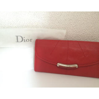 クリスチャンディオール(Christian Dior)のChristian Dior 小銭入れ付き二つ折りレザー長財布 赤(財布)
