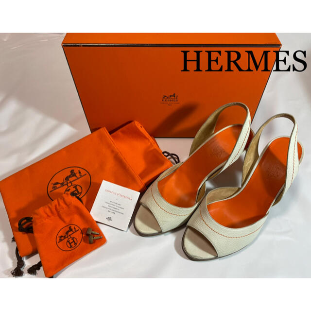 美品■エルメス HERMES オレンジ レザー サンダル 36 1/2 23.5