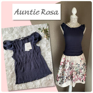 アンティローザ(Auntie Rosa)の新品♡アンティローザ　ネイビー肩リボンカットソー♡(カットソー(半袖/袖なし))