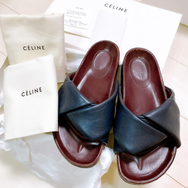 レディースCELINE サンダル ボクシー ネイビー 38 フィービー