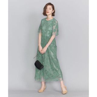 ビューティアンドユースユナイテッドアローズ(BEAUTY&YOUTH UNITED ARROWS)のBY DRESS フラワーレースロングドレス　ライム(ロングワンピース/マキシワンピース)