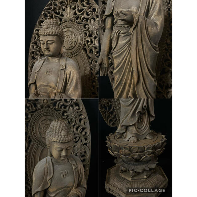 エンタメ/ホビー井波彫刻大型高52cm 仏教工芸　香樟材　古美術 仏師で仕上げ品 阿弥陀如来立像