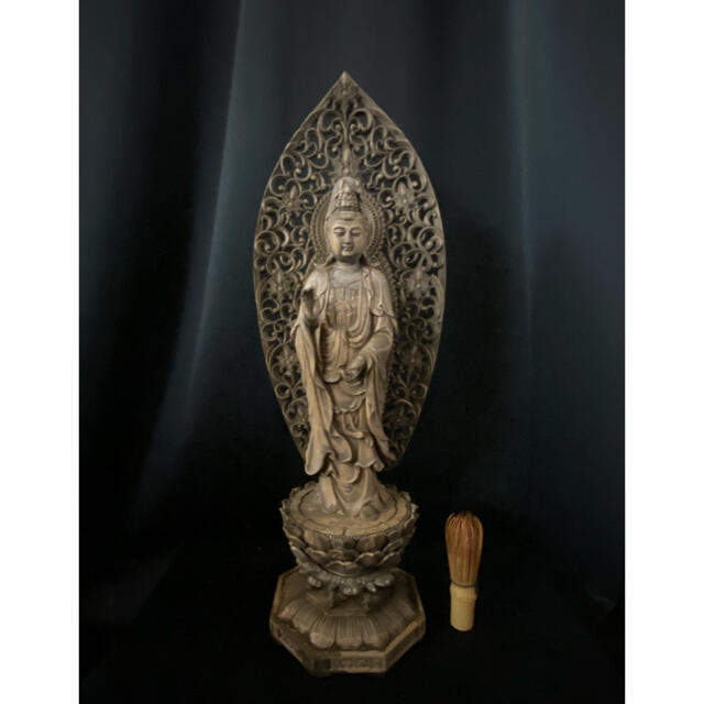 井波彫刻大型高52cm 仏教工芸　香樟材　古美術 仏師で仕上げ品 観音菩薩立像美術品/アンティーク