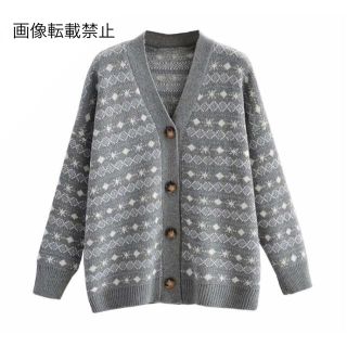 ザラ(ZARA)の💠6月新作🦋4665◆gray グレー 柄 ニットカーディガン(カーディガン)