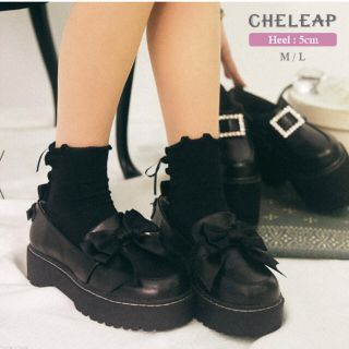 ユメテンボウ(夢展望)のダブルサテンリボンローファーパンプス Cheleap 夢展望(ローファー/革靴)