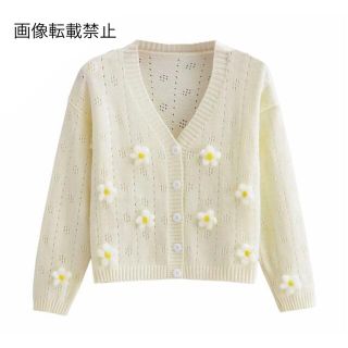 ザラ(ZARA)の💠6月新作🦋4677◆デザイン フラワー 花柄 ニットカーディガン(カーディガン)