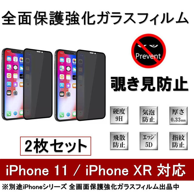iPhone11 / iPhoneXR 覗き見防止全面保護強化ガラスフィルム2枚