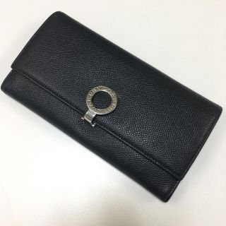 ［美品］BVLGARI 長財布 ロゴクリップ サフィアーノレザー ブラック