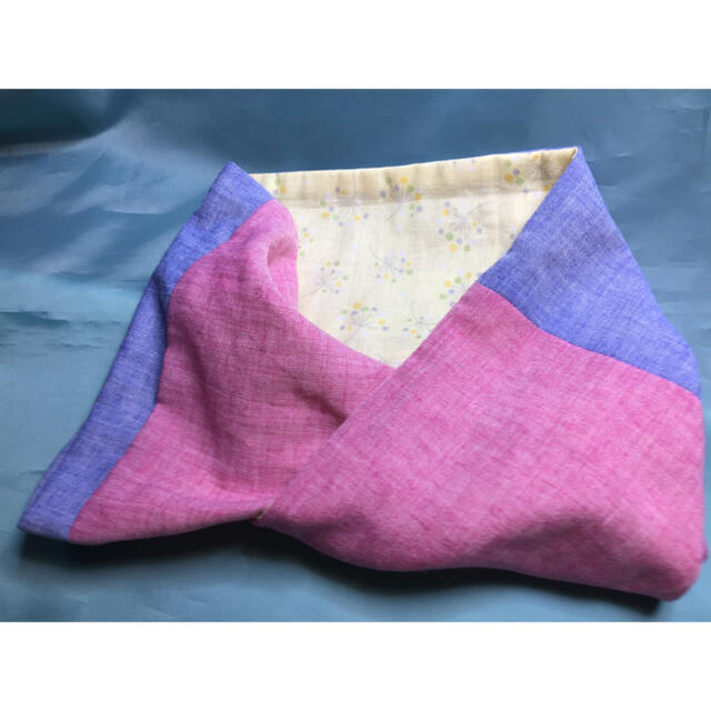 ピンクとブルーの麻混シャンブレーとイエローのダブルガーゼのスヌード  ハンドメイドのファッション小物(マフラー/ストール)の商品写真