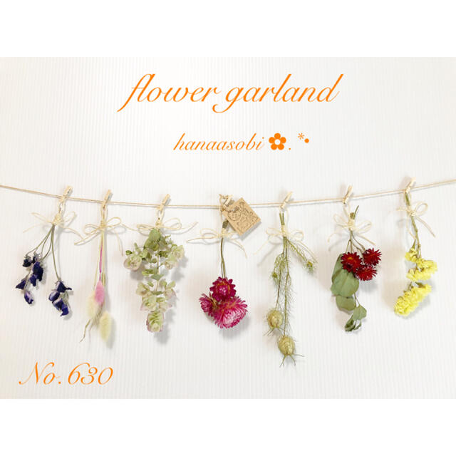   630 ♡爽やか♡ドライフラワーガーランド♡ナチュラルガーランド    ハンドメイドのフラワー/ガーデン(ドライフラワー)の商品写真