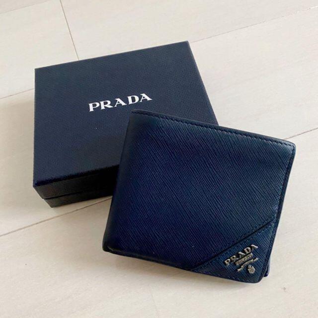 PRADA - 人気 プラダ PRADA 二つ折り 財布 メンズ ネイビー
