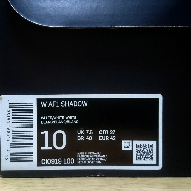 NIKE Nike Air Force 1 shadow TRIPLE WHT us10の通販 by 巣｜ナイキならラクマ - 正規品通販