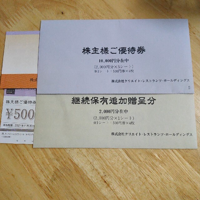 驚きの価格 クリエイトレストランツ株主優待券(12000円分) レストラン/食事券