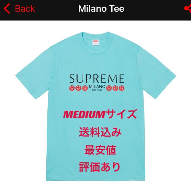 Tシャツ/カットソー(半袖/袖なし)【最安値】Supreme Milano Tee  ライトティール