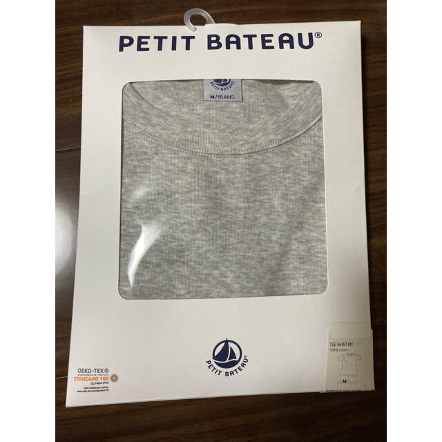 PETIT BATEAU(プチバトー)のプチバトー　新品　クルーネック　半袖Tシャツ　グレー　20ans/レディースL レディースのトップス(Tシャツ(半袖/袖なし))の商品写真