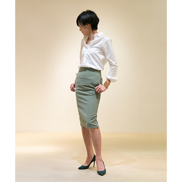 MADISONBLUE SOFIE バックサテンタイトロングスカート01/カーキ | www