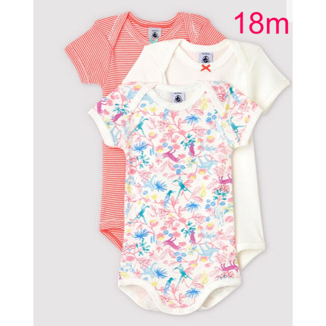 PETIT BATEAU(プチバトー)のプチバトー　新品　半袖　ボディ　3枚組　ロンパース　18m/81cm キッズ/ベビー/マタニティのベビー服(~85cm)(ロンパース)の商品写真