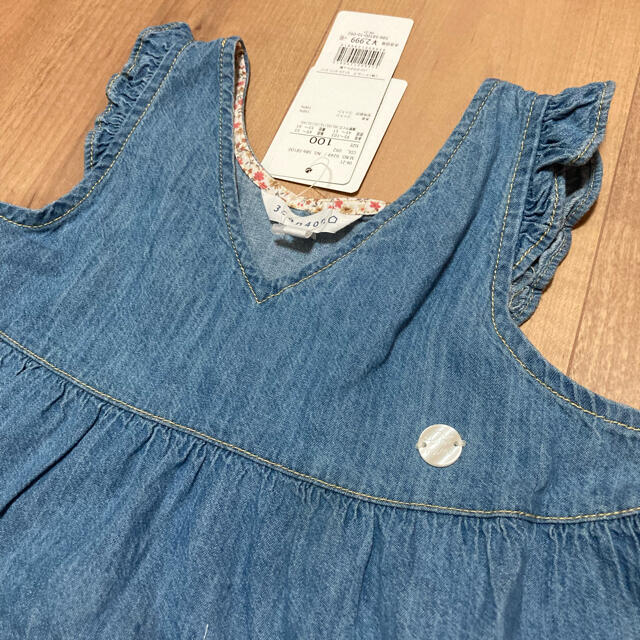 3can4on(サンカンシオン)の新品　ワンピース　デニム　フリル キッズ/ベビー/マタニティのキッズ服女の子用(90cm~)(ワンピース)の商品写真