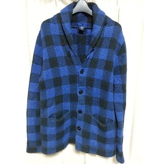 ギャップ(GAP)のGAP チェック ショールカラーカーディガン Ｓサイズ 青 黒 ギャップ 古着屋(カーディガン)