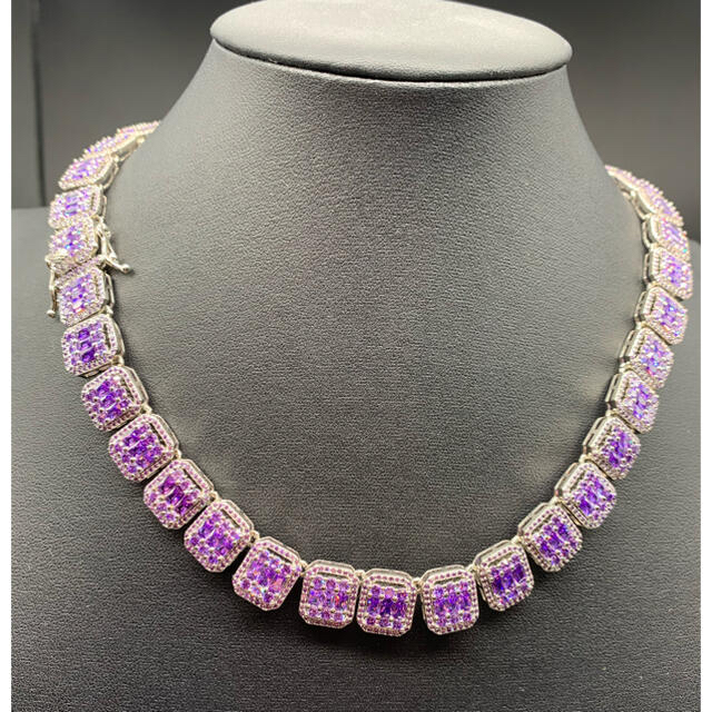 パープル 紫 スクエア型 ジルコニア ダイヤ ブリンブリン ネックレス チェーン