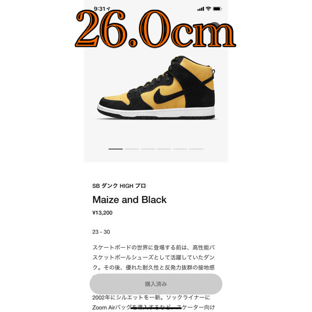 SB ダンク HIGH プロ Maize and Black 26cm