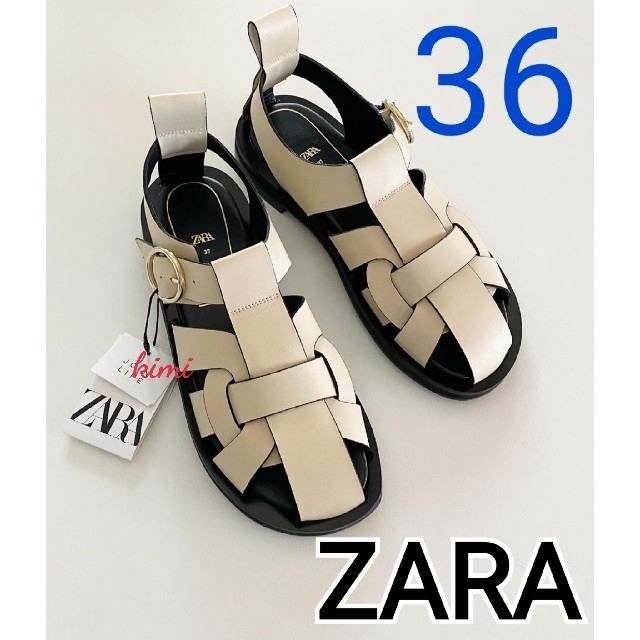 ZARA フラット　レザー　ケージ　サンダルサンダル