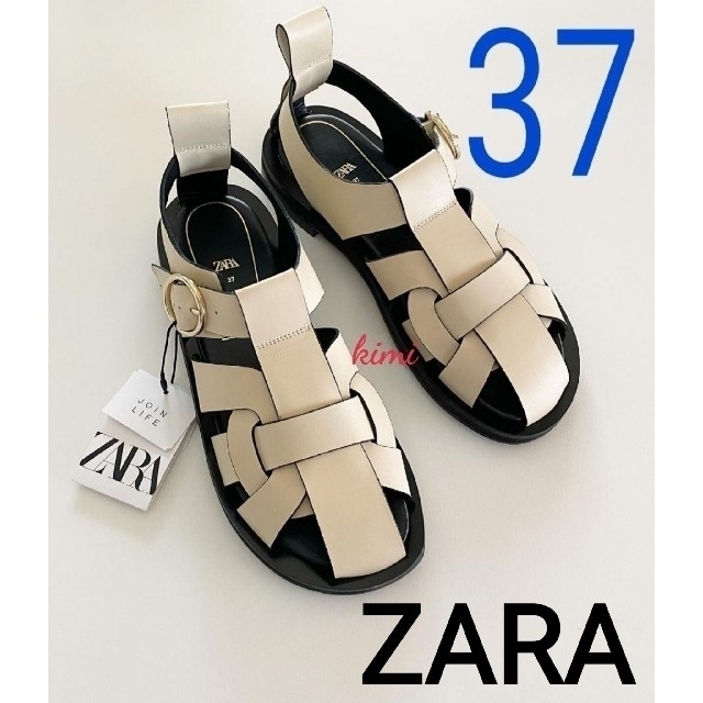 ZARA(ザラ)のZARA 　37　(箱無)　 レザーフラットケージサンダル　グルカサンダル レディースの靴/シューズ(サンダル)の商品写真