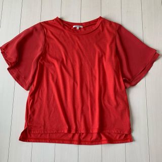 グローバルワーク(GLOBAL WORK)のグローバルワーク　トップス　Tシャツ　カットソー  袖フリル　オレンジ　L(Tシャツ(半袖/袖なし))