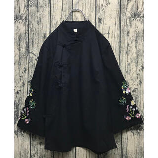 China shirt 刺繍×黒(シャツ/ブラウス(長袖/七分))