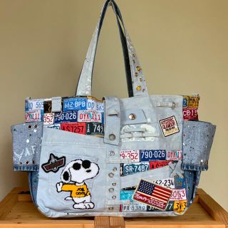 スヌーピー(SNOOPY)のハンドメイドトートバッグL☆デニムリメイク×スヌーピー   (トートバッグ)