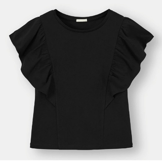 ラッフルデザイン黒Tシャツ(Tシャツ(半袖/袖なし))