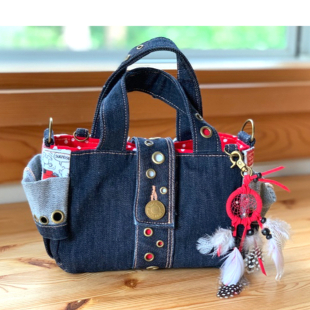 デニムリメイクハンドメイド2wayトートバッグSS☆デニムリメイク×スヌーピー