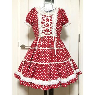 アンジェリックプリティー(Angelic Pretty)の★Cornet★ドット柄ティアードOP(エンジ)(ひざ丈ワンピース)