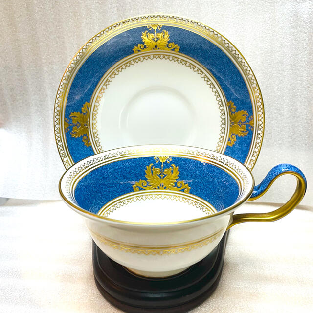 WEDGWOOD(ウェッジウッド)のウェッジウッド　コロンビアパウダーブルー ティーカップ＆ソーサー ピオニー エンタメ/ホビーの美術品/アンティーク(陶芸)の商品写真