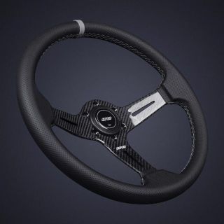 DND　パンチングレザー　カーボンスポーク　グレーステッチ　ステアリング　US(汎用パーツ)