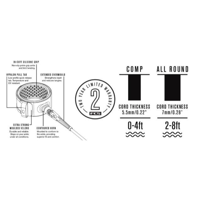 2020 FCS ALL ROUND Leash 9ft　クロ・白