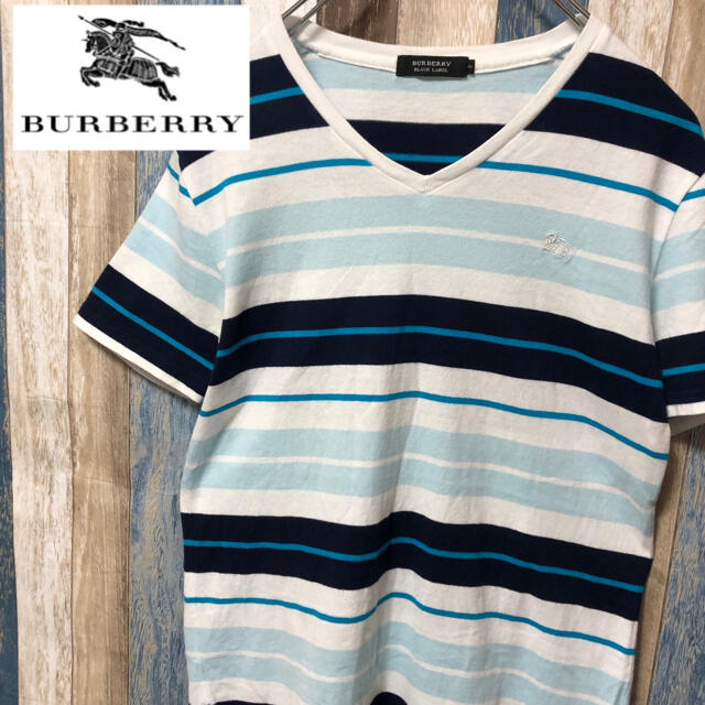 BURBERRY(バーバリー)の【Burberry】バーバリー 半袖VネックTシャツ ビ　マルチボーダー  青 メンズのトップス(Tシャツ/カットソー(半袖/袖なし))の商品写真