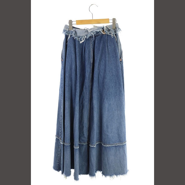 DIESEL(ディーゼル)のディーゼル デニム フレアロングスカート マキシ丈 フリンジ 25 青 レディースのスカート(ロングスカート)の商品写真