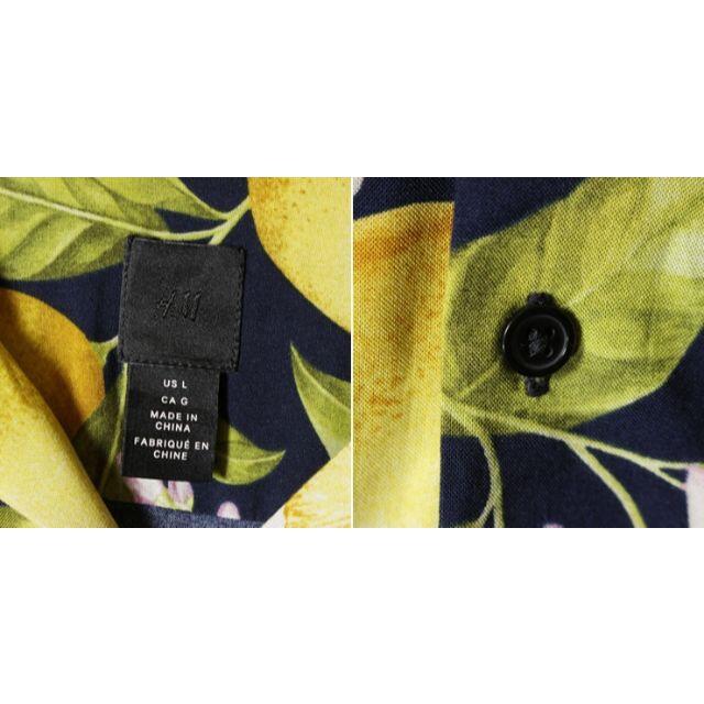 H&M(エイチアンドエム)のH&M レモン柄 ハワイアン レーヨン シャツLネイビーアロハ半袖古着ss112 メンズのトップス(シャツ)の商品写真