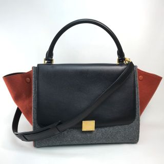 セリーヌ(celine)のセリーヌ CELINE トラペーズ 2WAY ハンドバッグ ショルダーバッグ レザー グレー×オレンジ×ブラック(ショルダーバッグ)