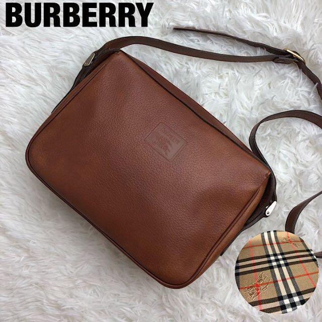 美品✨Burberry レザー ショルダーバッグ ノバチェック ロゴ型押し 茶 | フリマアプリ ラクマ