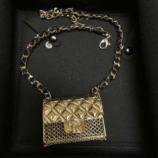 CHANEL シャネル　メタル　チェーン　ラムスキン　バッグモチーフ　ネックレス