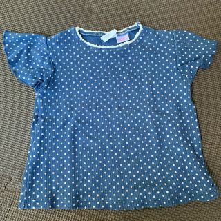 ザラキッズ(ZARA KIDS)のZARA ザラ　ドットリブフリルネイビーTシャツ　80サイズ(シャツ/カットソー)