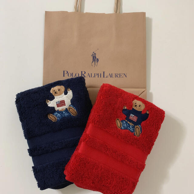 Ralph Lauren(ラルフローレン)の【新品】RALPH LAUREN ★ ポロベア ウォッシュタオル 2枚セット レディースのファッション小物(ハンカチ)の商品写真