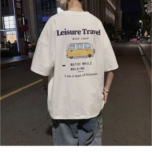 韓国　Travel Tシャツ　オーバーサイズ　ビッグTシャツ　夏　半袖　白 メンズのトップス(Tシャツ/カットソー(半袖/袖なし))の商品写真