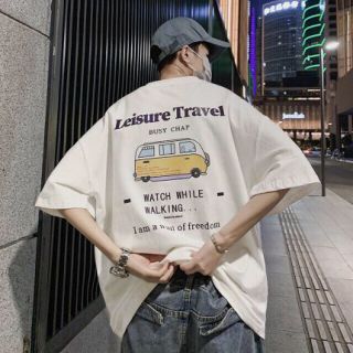 韓国　Travel Tシャツ　オーバーサイズ　ビッグTシャツ　夏　半袖　白(Tシャツ/カットソー(半袖/袖なし))