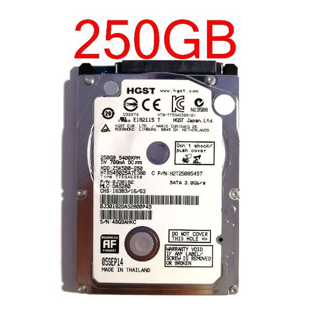 HDD 250GB 2.5" SATA 3Gbps 正常 [HDD#c.4]