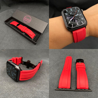 アップルウォッチ(Apple Watch)のnewレッド　アップルウォッチ用ラバーバンド　バタフライバックル付き(ラバーベルト)